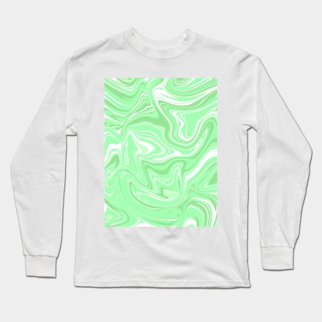 Green Liquid Marble Long Sleeve T-Shirt by Lollik